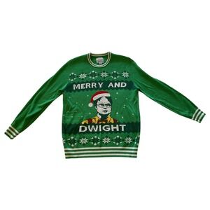 The Office Merry and Dwight Ugly‎ Christmas Sweater Green Adult Size M